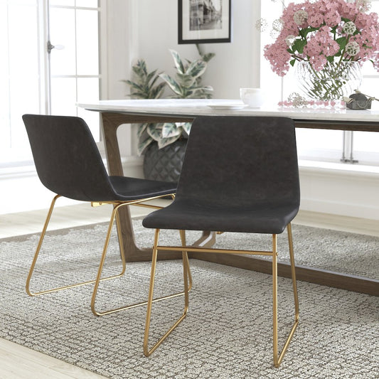 18 in Mid-Back Sled Base Dining Chair in Dark Gray with Gold Frame, Set of 2