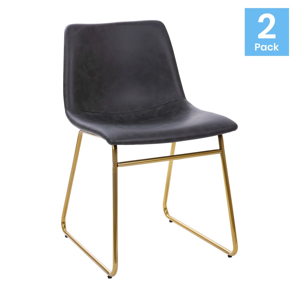 18 in Mid-Back Sled Base Dining Chair in Dark Gray with Gold Frame, Set of 2