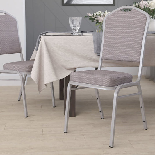 Crown Back Stacking Banquet Chair in Gray Dot Fabric - Silver Frame