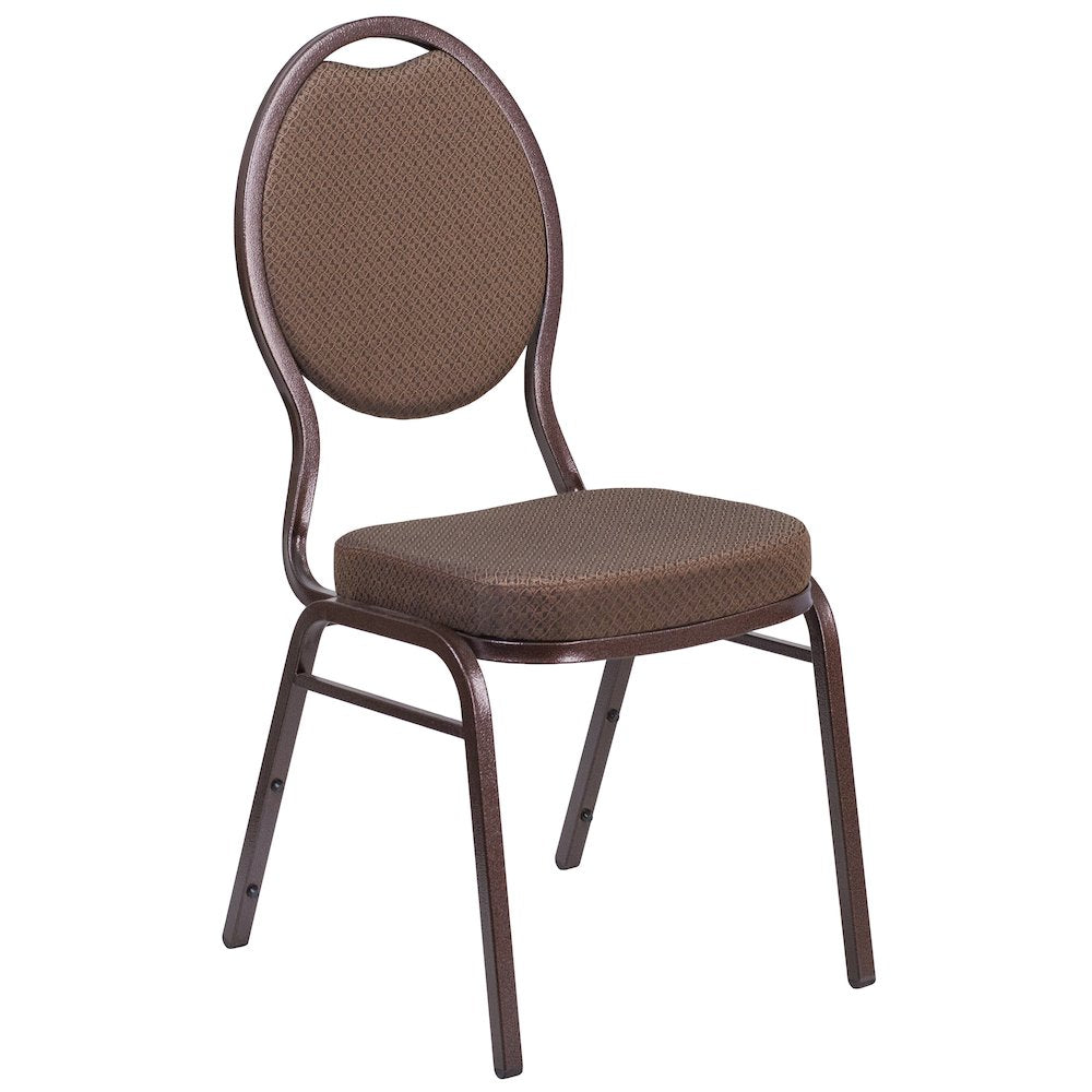 Teardrop Back Stacking Banquet Chair in Brown Fabric - Copper Vein Frame