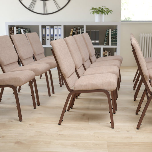 18.5''W Stacking Church Chair in Beige Fabric - Copper Vein Frame