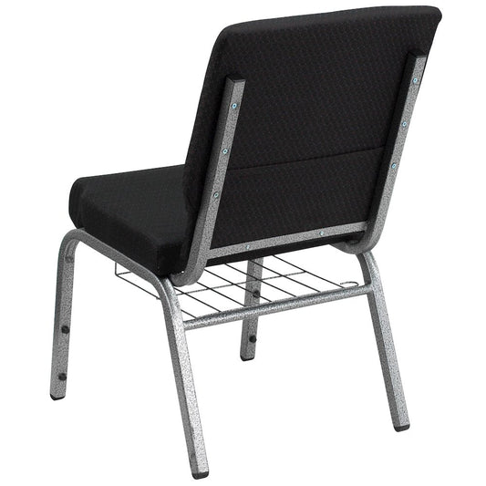 18.5''W Church Chair in Black Fabric with Cup Book Rack - Silver Vein Frame