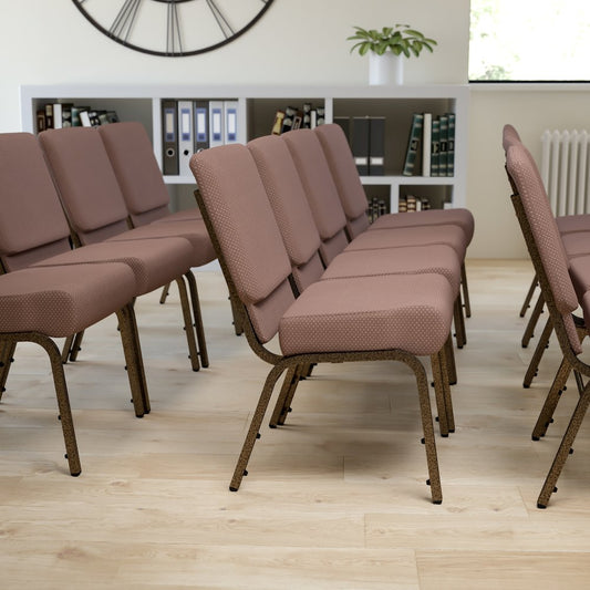 21''W Stacking Church Chair in Brown Dot Fabric - Gold Vein Frame