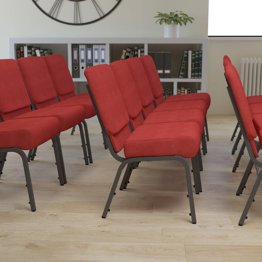 21''W Stacking Church Chair in Crimson Fabric - Silver Vein Frame