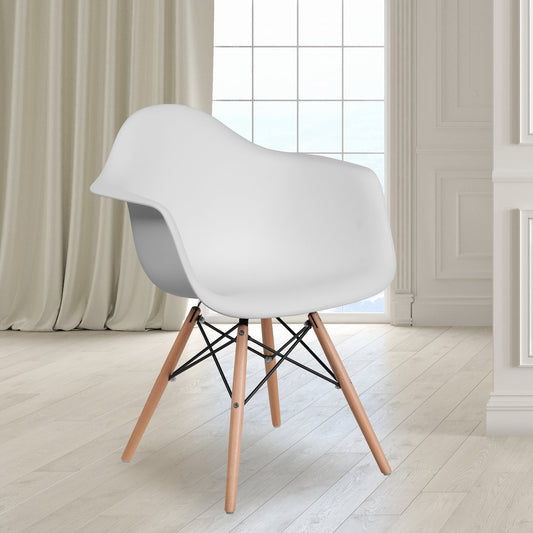 White Plastic Chair with Wooden Legs