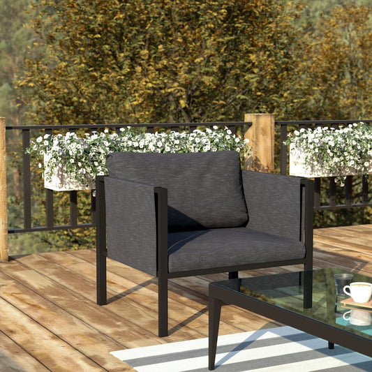 Patio Chair with Cushions, Black with Charcoal Cushions