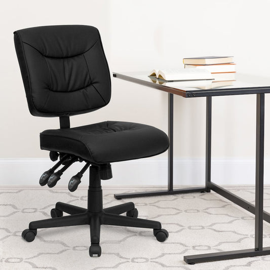 Mid-Back Black LeatherSoft Multifunction Swivel Ergonomic Task Office Chair