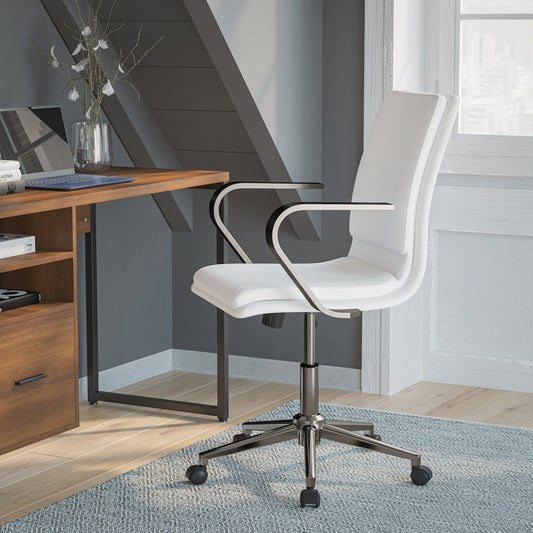Mid-Back Executive Office Chair with Brushed Chrome Base and Arms, White
