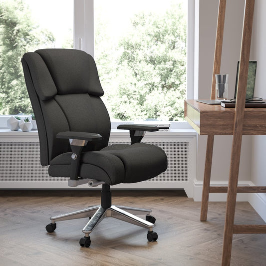 400 lb. Rated Black Fabric Executive Office Chair with Lumbar Knob