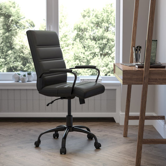 Mid-Back Black Executive Swivel Office Chair with Black Frame and Arms