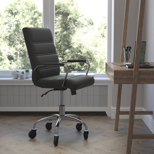 Mid-Back Black Executive Swivel Office Chair with Chrome Frame, Arms,