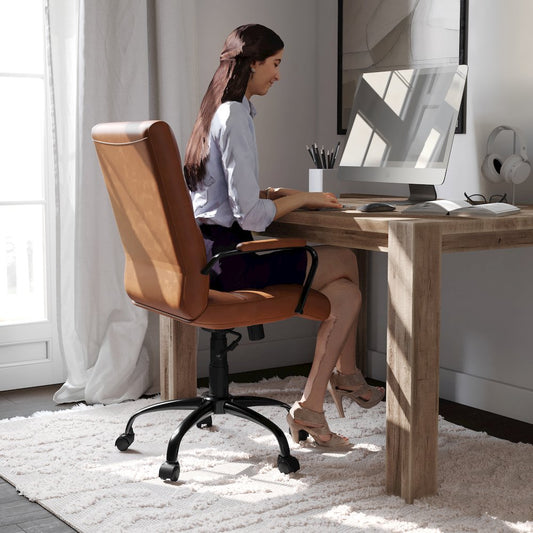 Mid-Back Brown Executive Swivel Office Chair with Black Frame and Arms
