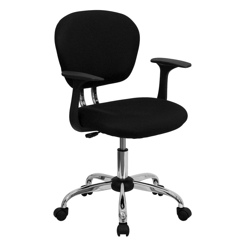 Mid-Back Black Mesh Padded Swivel Task Office Chair with Chrome Base and Arms