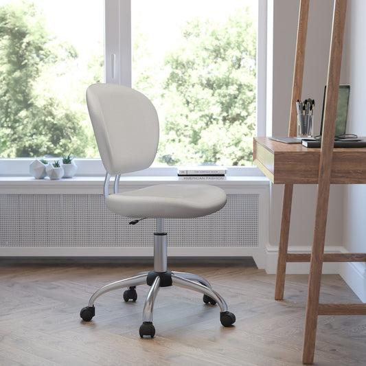 Mid-Back White Mesh Padded Swivel Task Office Chair with Chrome Base