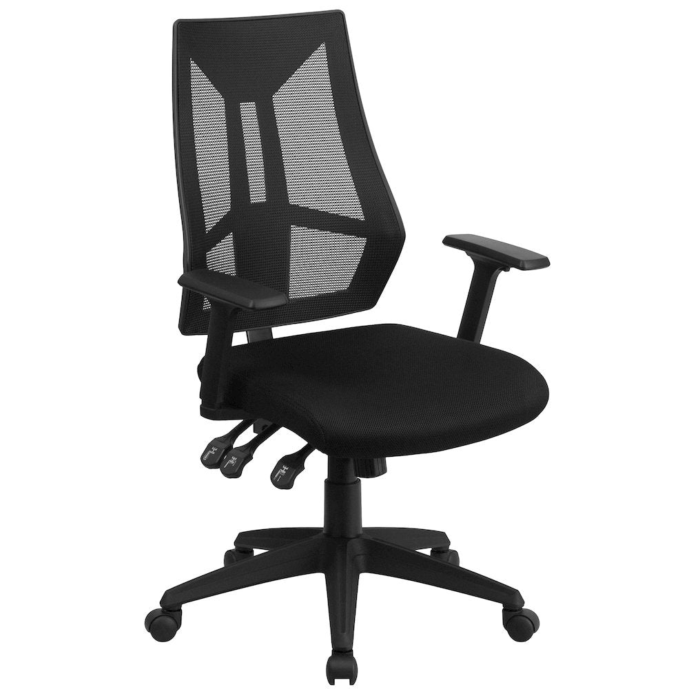 High Back Black Mesh Multifunction Swivel Task Office Chair with Adjustable Arms