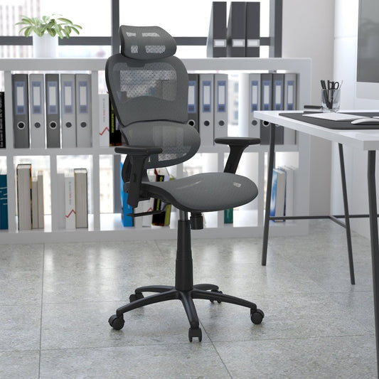 Mesh Office Chair with 2-to-1 Synchro-Tilt, Adjustable Pivot Arms in Gray