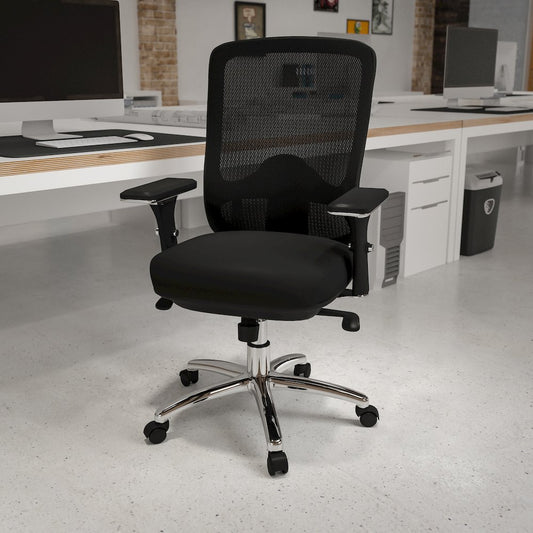 24/7 Intensive Use 350 lb. Rated Black Mesh Multifunction Swivel Office Chair