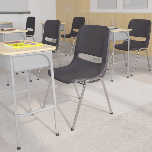 880 lb. Capacity Gray Shell Stack Chair with Chrome Frame and 18'' Seat Height