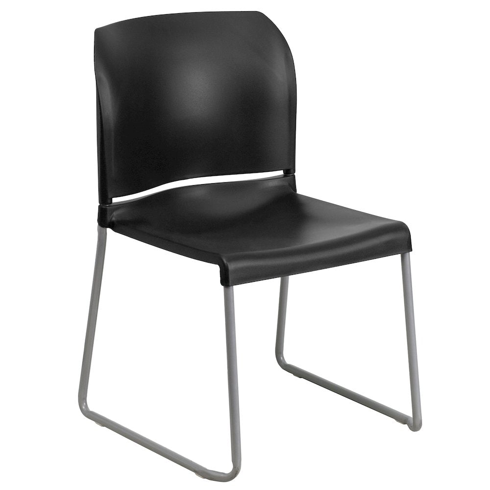 Black Full Back Contoured Stack Chair with Gray Powder Coated Sled Base