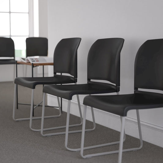 Black Full Back Contoured Stack Chair with Gray Powder Coated Sled Base