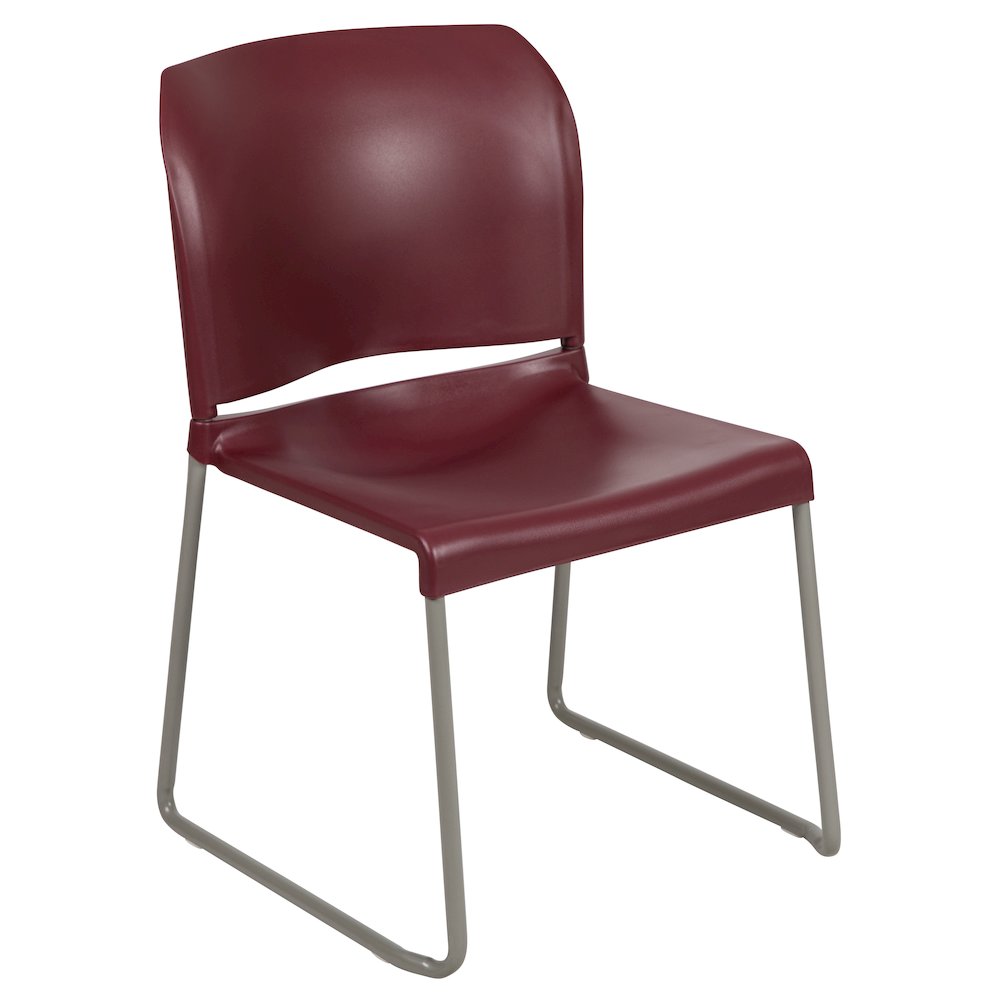 Burgundy Full Back Contoured Stack Chair with Gray Powder Coated Sled Base