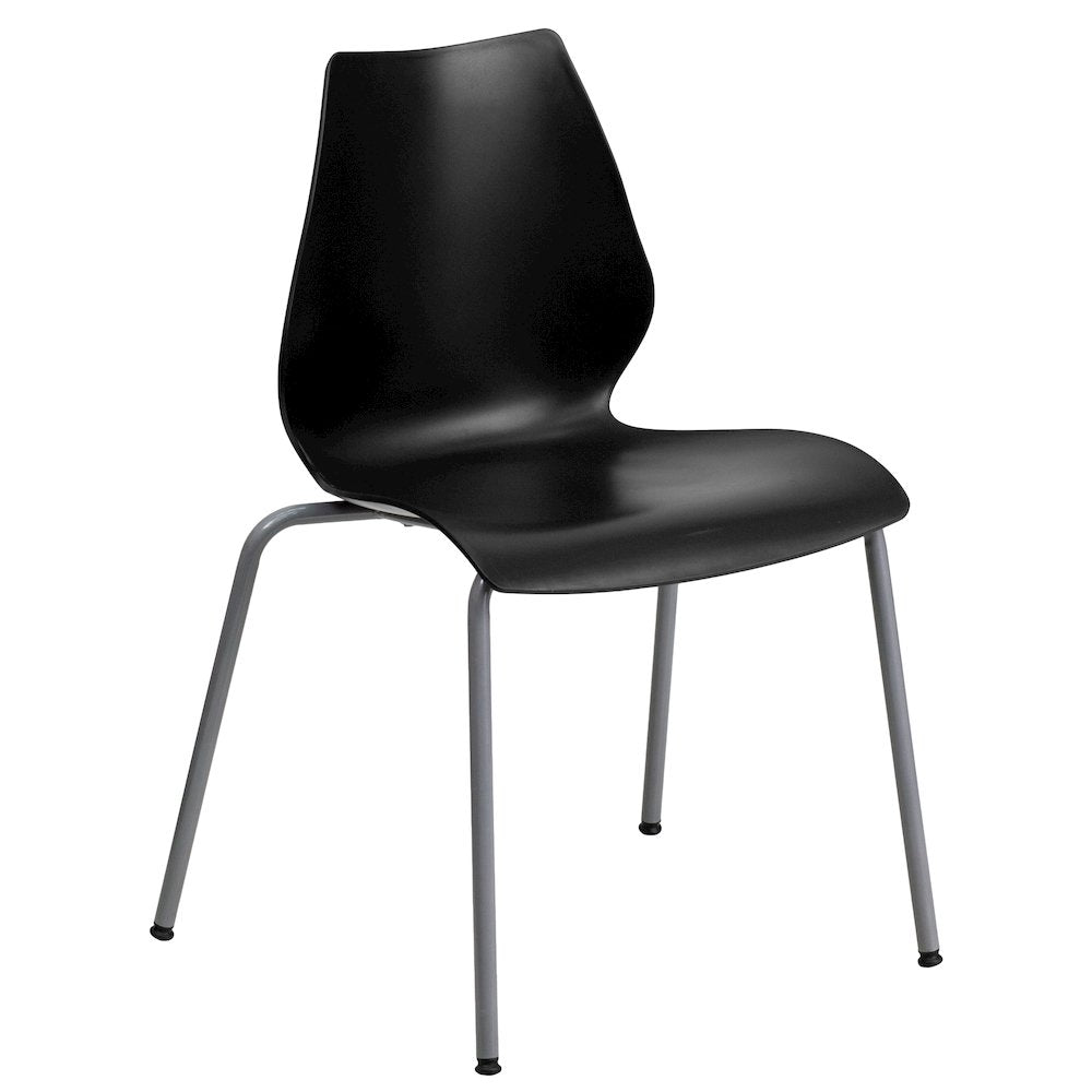 770 lb. Capacity Black Stack Chair with Lumbar Support and Silver Frame