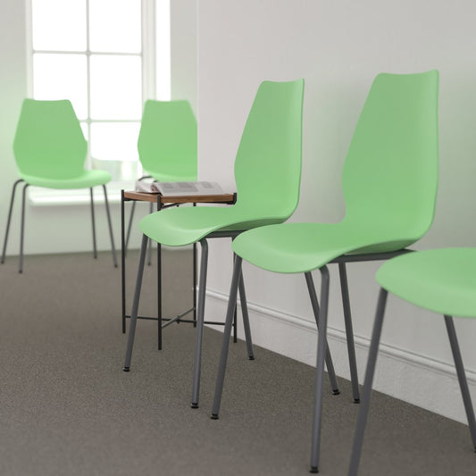 770 lb. Capacity Green Stack Chair with Lumbar Support and Silver Frame