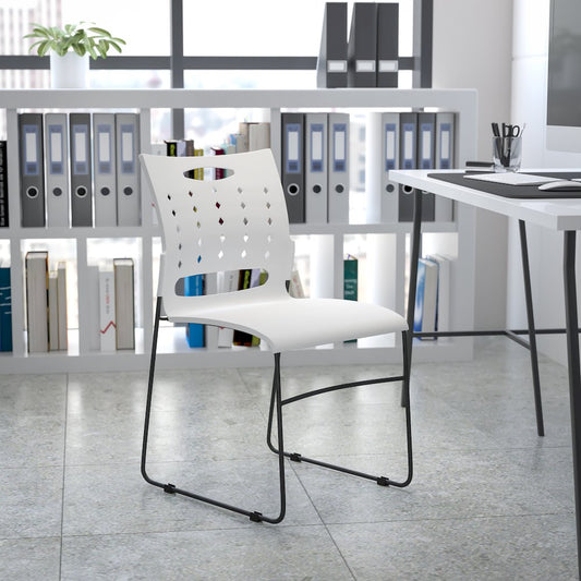 881 lb. Capacity White Sled Base Stack Chair with Air-Vent Back