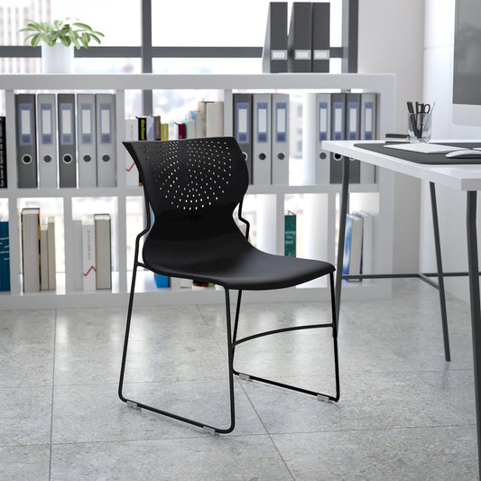 661 lb. Capacity Black Full Back Stack Chair with Black Powder Coated Frame