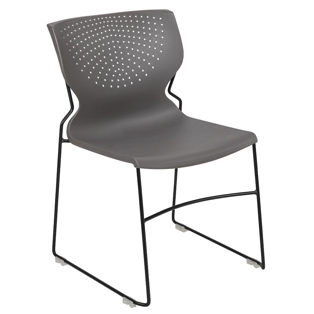 661 lb. Capacity Gray Full Back Stack Chair with Black Powder Coated Frame