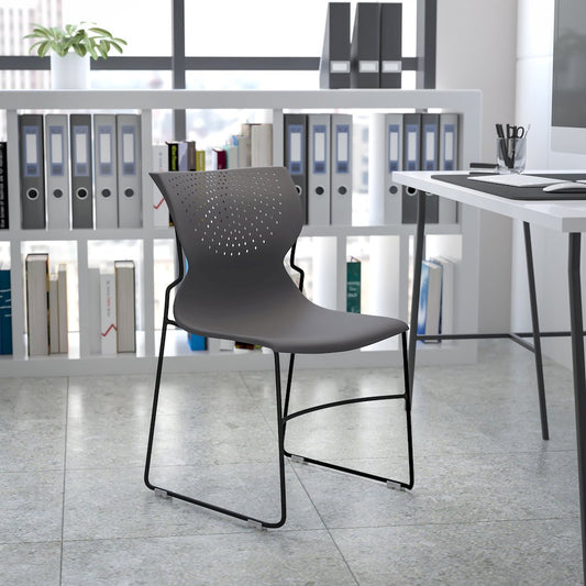 661 lb. Capacity Gray Full Back Stack Chair with Black Powder Coated Frame