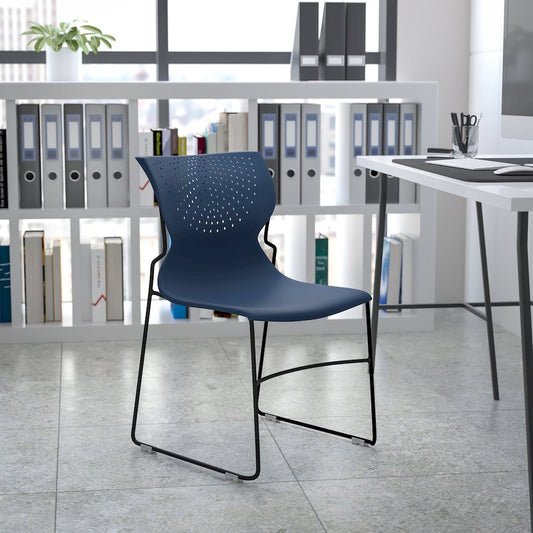 661 lb. Capacity Navy Full Back Stack Chair with Gray Powder Coated Frame