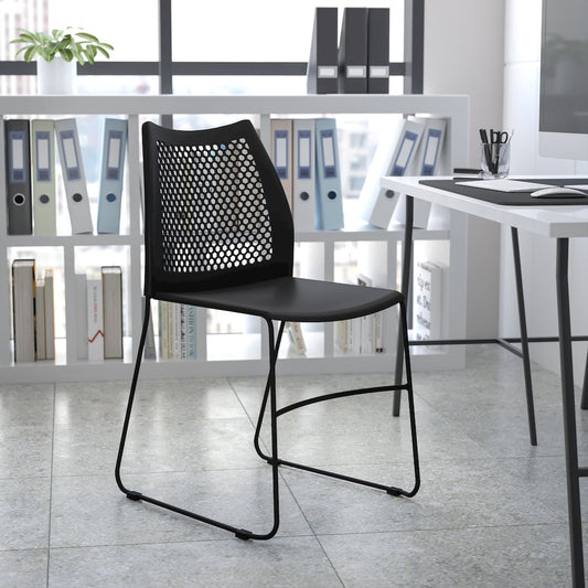 Black Stack Chair with Air-Vent Back and Black Powder Coated Sled Base