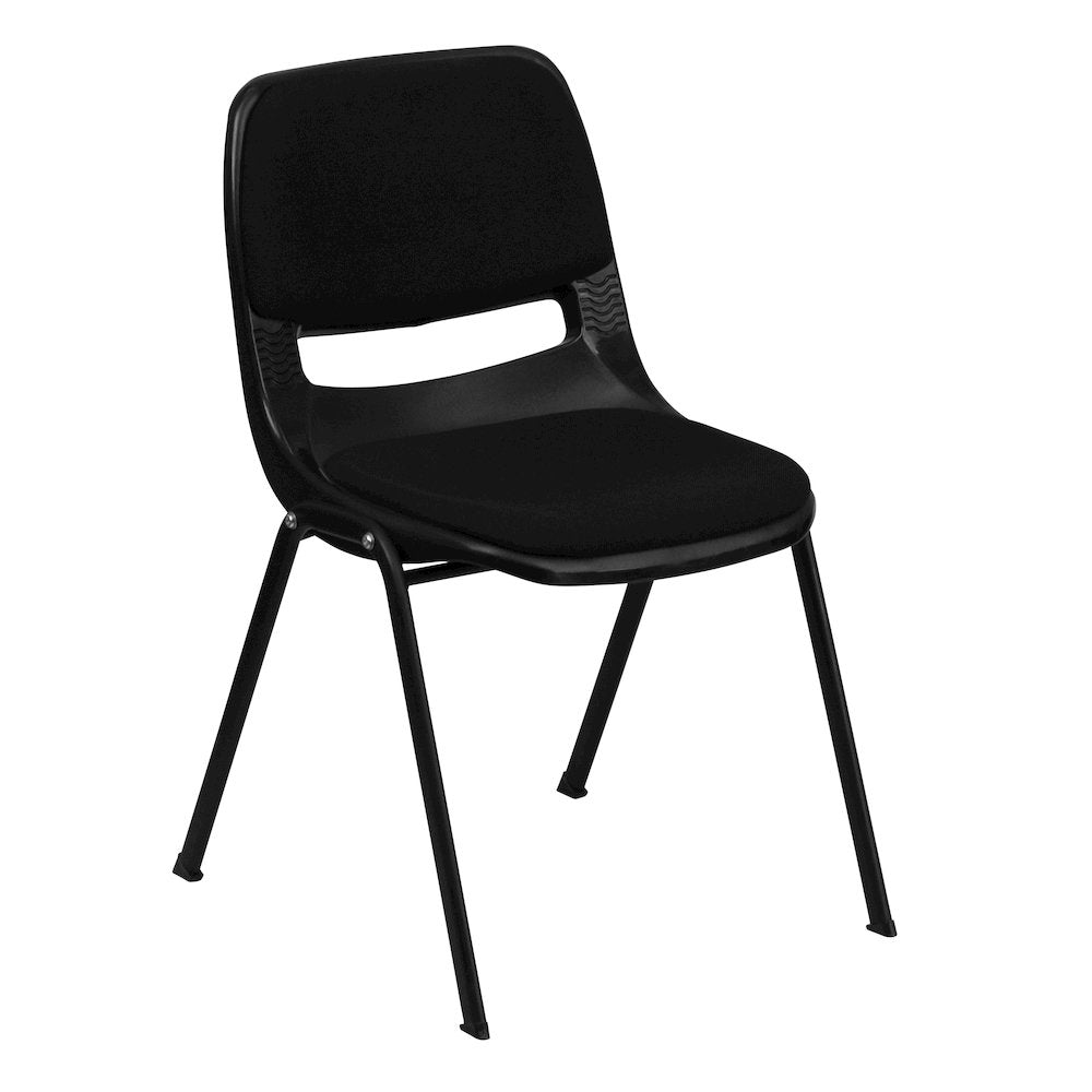 880 lb. Capacity Black Padded Ergonomic Shell Stack Chair with Black Frame