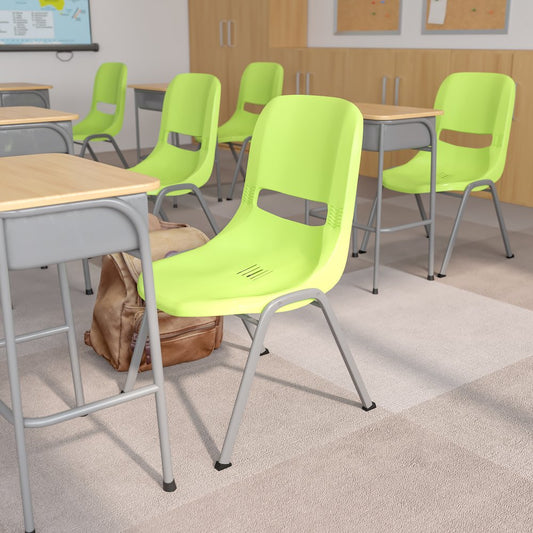 880 lb. Capacity Green Ergonomic Shell Stack Chair with Gray Frame
