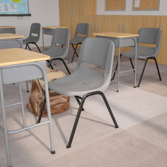 880 lb. Capacity Gray Ergonomic Shell Stack Chair with Black Frame