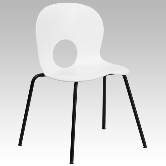 770 lb. Capacity Designer White Plastic Stack Chair with Black Frame