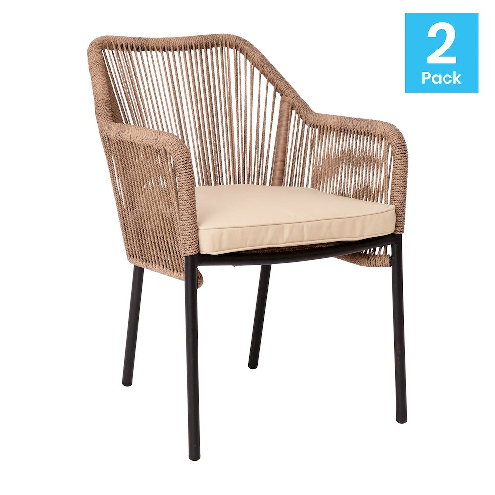 Set of 2 All-Weather Natural Woven Stacking Club Chairs