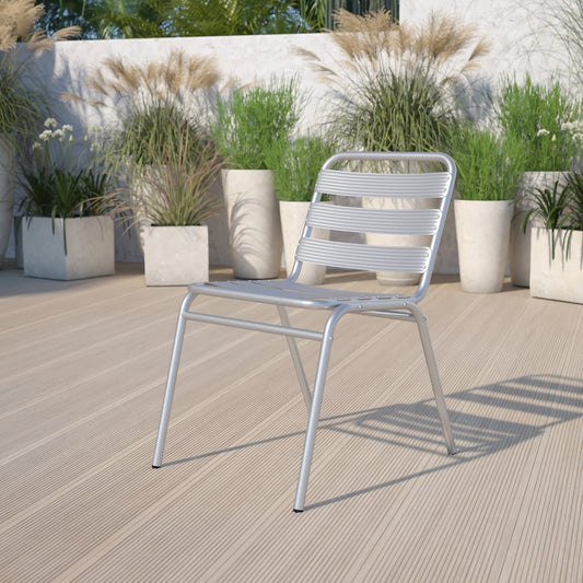 Aluminum Indoor-Outdoor Restaurant Stack Chair with Triple Slat Back