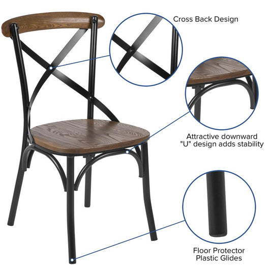 X-Back Chair with Metal Bracing and Fruitwood Seat