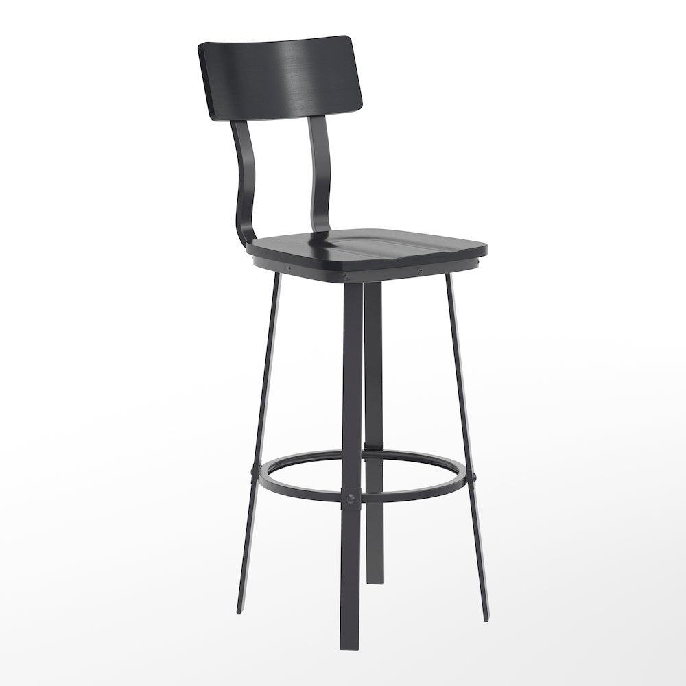 Black Restaurant Barstool with Wood Seat & Back, Black Powder Coat Frame