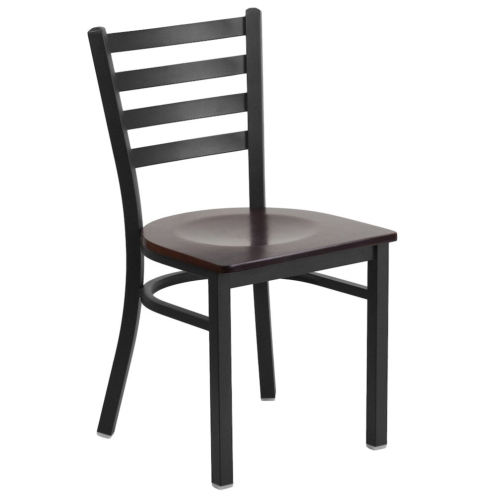 Black Ladder Back Metal Restaurant Chair - Walnut Wood Seat