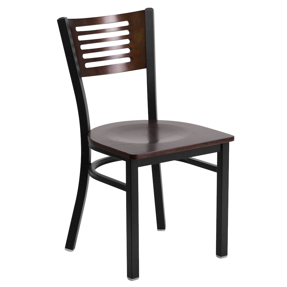 Black Slat Back Metal Restaurant Chair - Walnut Wood Back & Seat