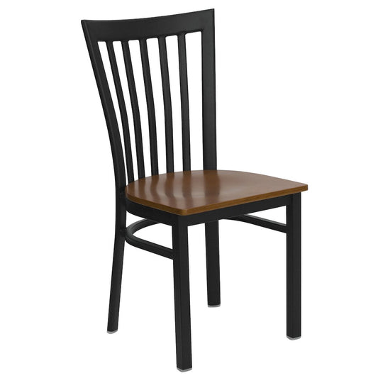Black School House Back Metal Restaurant Chair - Cherry Wood Seat
