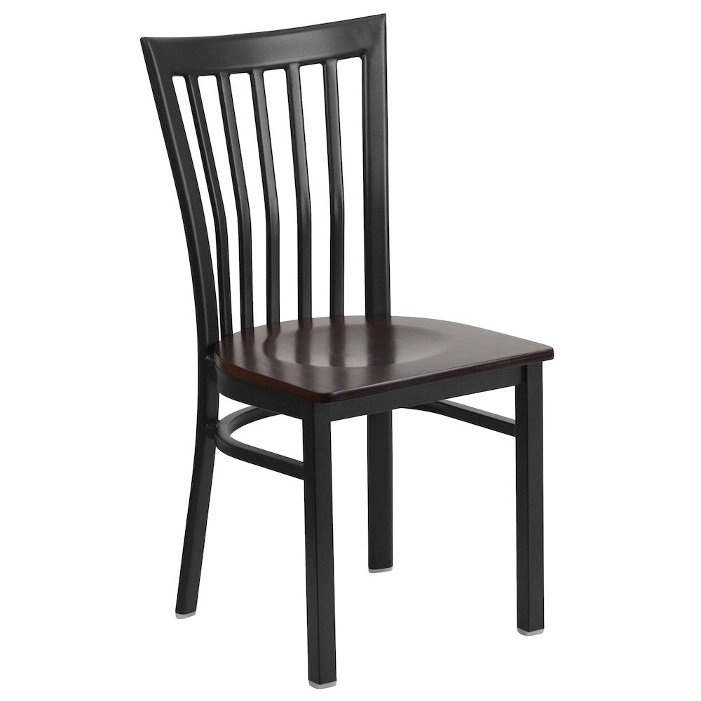 Black School House Back Metal Restaurant Chair - Walnut Wood Seat
