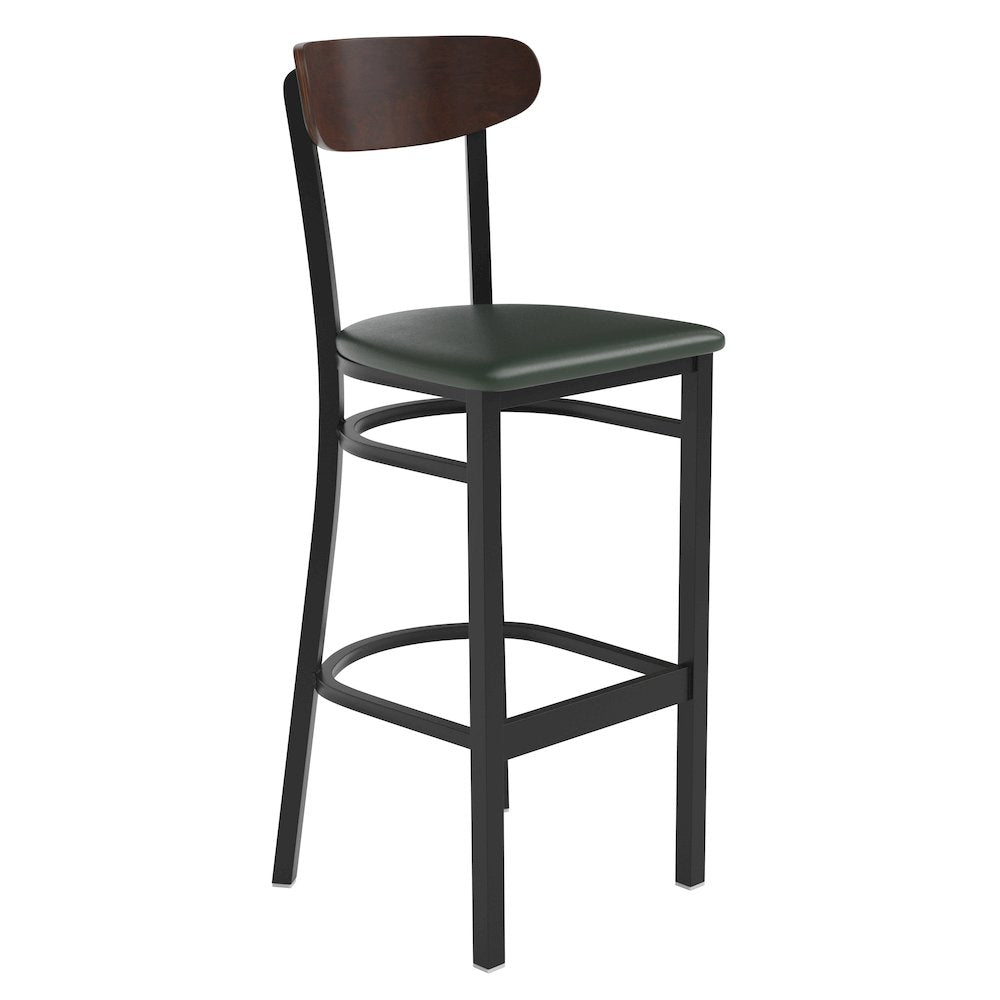 Barstool, Wooden Boomerang Back, and Green Vinyl Seat