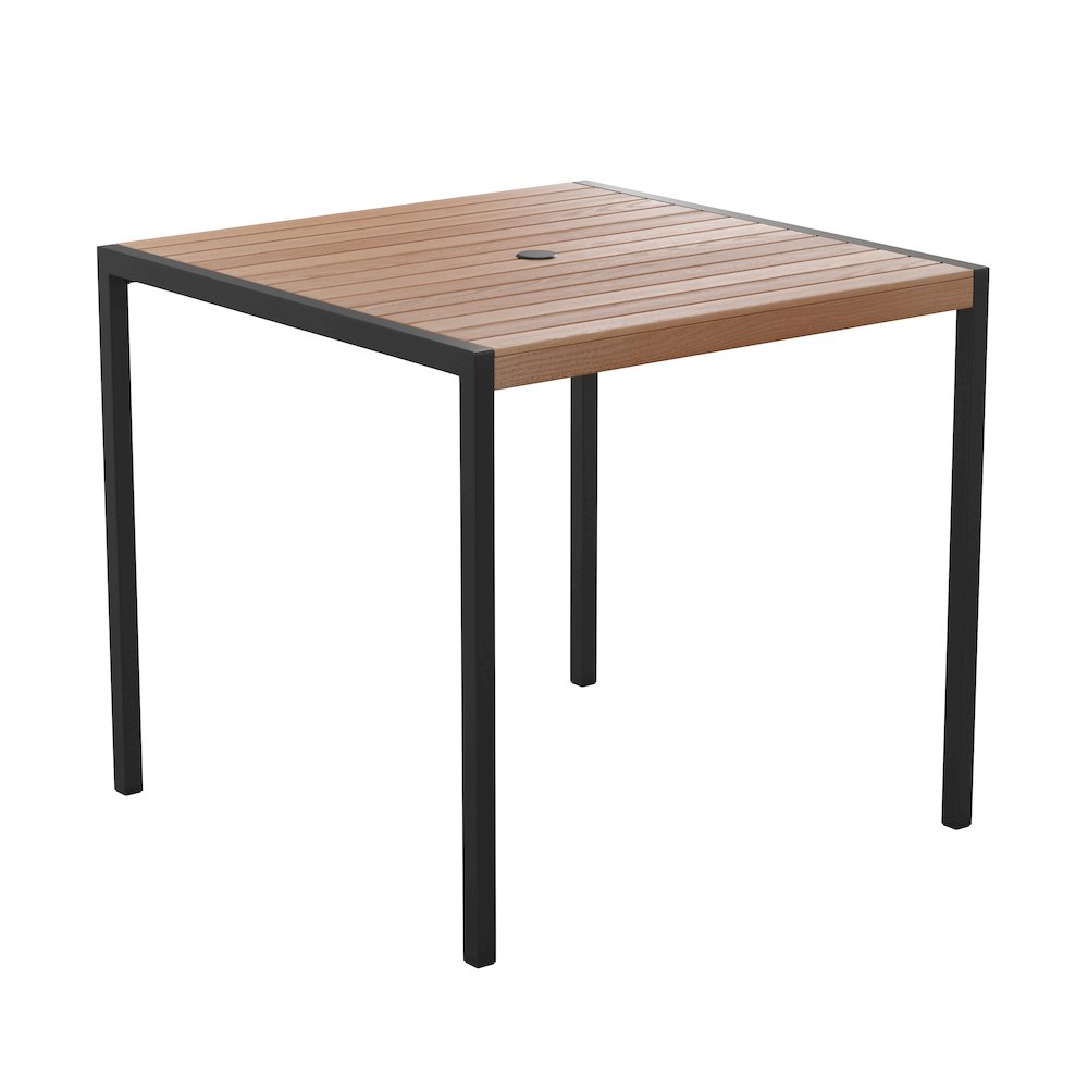Dining Table with Poly Slats - 35" Restaurant Table with Umbrella Holder Hole