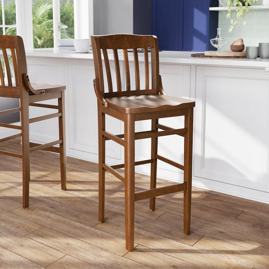 School House Back Walnut Wood Restaurant Barstool
