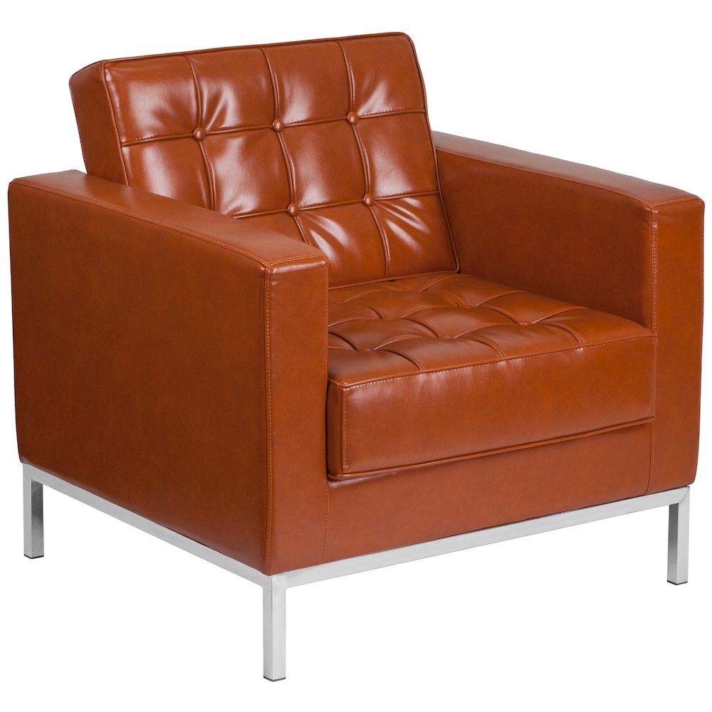 Lacey Contemporary Cognac LeatherSoft Chair with Stainless Steel Frame