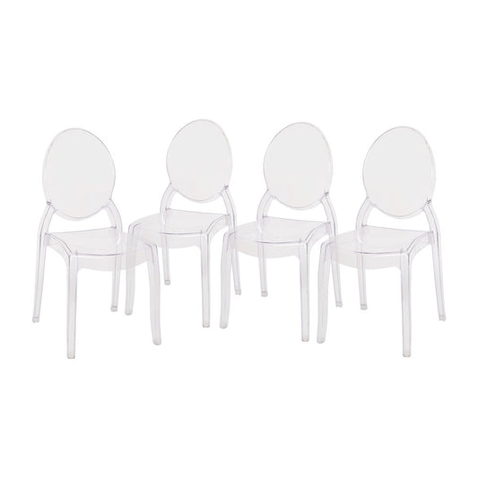 Set of 4 Crystal Extra Wide Resin Banquet, Event Ghost Chairs